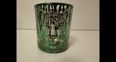 Windlicht - Tijger - Groen - Transparant - Azië - Midden Oosten - 7cm hoog - 7,5cm diameter - Waxinelicht
