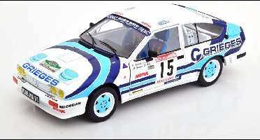 De 1:18 Modelauto van de Alfa Romeo Alfetta GTV6 #15 van de Garrigues Rally van 1986. De rijders waren C. Rigolett en M. Bathelot. De fabrikant van het Schaalmodel is Solido.Dit model is alleen online beschikbaar.