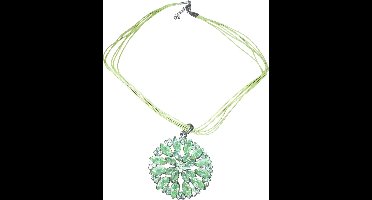 Ketting met ronde hanger bloem blaadjes strass stenen groen