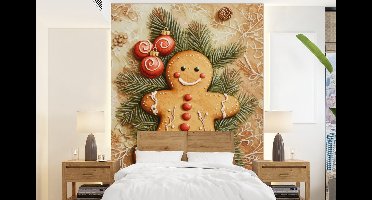Behang - Fotobehang Kerstmis - Koekje - Poppetje - Speculaas - Breedte 160 cm x hoogte 220 cm