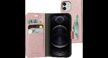 Mobiparts hoesje geschikt voor Apple iPhone 12/12 Pro - Wallet/Boekhoesje - Eco Leer - Magneet Sluiting - Opberg vakken - Roze