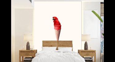 Behang - Fotobehang IJs - Papegaai - Rood - IJshoorntjes - Wit - Breedte 160 cm x hoogte 220 cm