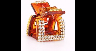Haarklem mini vierkant bruin met strass