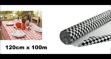 Tafelrol papier geblokt zwart/wit 120cm x 100meter - Tafel dekken rol gala race formule 1 finish zwart wit blok