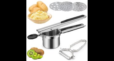 Boraboi ® Aardappelpers en Spätzlepers Keukenset met Verwisselbare Zeefplaten en Dunschiller