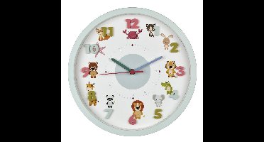 TFA Kinderkamer wandklok - dieren - lichtblauw - D30 cm - kunststof - rond