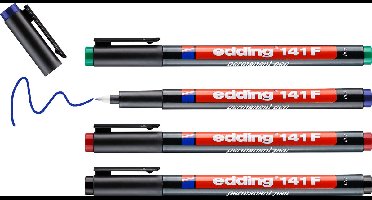 edding 141 F/4 S Permanent pen set - assorti 4 stuks: zwart, rood, blauw, groen - 0,6mm