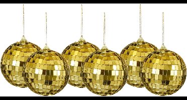 House of Seasons Discobal kerstballen - 6x st- goud - 8 cm - foam - spiegelbol