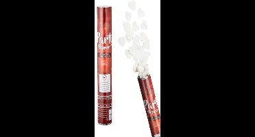 Cepewa Party popper/confetti shooter - 2x - valentijn/bruiloft hartjes - papier - wit - 40 cm