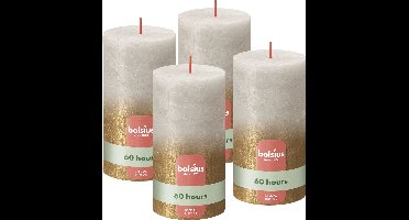 Bolsius - Rustieke kaars Shimmer - 4 Stuks - Fading Metallic grijs & Goud - 13cm - 60 branduren