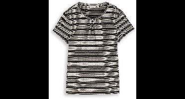 Tom Tailor Denim - Henley T-shirt met streepjesmotief - Maat L - black white gradient stripe