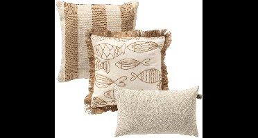 Dutch Decor - KUSSENSET - 3-delig - Dune Catch - 45x45 cm, 30x50 cm - inclusief binnenkussens - beige, wit - Met Ritssluiting – Decoratie set sierussens - Comfortabele kussentjes voor op de Bank
