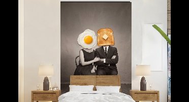 Behang - Fotobehang Ontbijt - Koppel - Ei - Brood - Breedte 145 cm x hoogte 220 cm