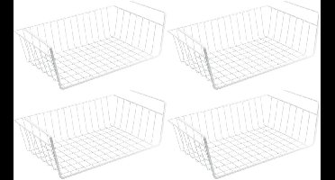 GELLDG Metalen hangmandjes geschikt voor in de kast – 4-delige set – Hangmandjes – Plankmandjes – 40 x 24 x 14,5 cm – Vergroot de opbergruimte – Wit