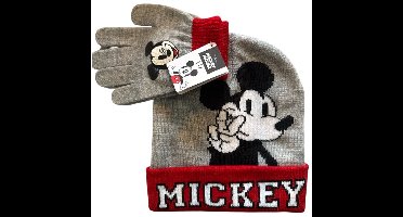 Disney Mickey Mouse Winterset Kind – Muts en Handschoenen – Warme Kinder Winterset – Jongens – Grijs/Rood – Officiële Disney