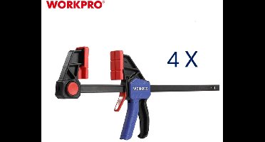 WORKPRO Heavy Duty Snelspan Lijmklem Set 4 stuks 450 mm Eenhandsklem Omschakelbaar naar Spreider 135 kg Klemdruk WP201030