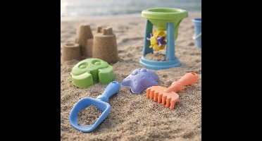 Eddy Toys Beach Set 4-delig - Speelset met Schep, Hark en 2 Zandvormen - Kunststof, Lichtgewicht - Stimuleert Creativiteit en Motoriek - Blauw, Lichtgroen en Lichtroze