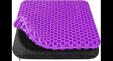 GELLDG Zitkussen geschikt voor bureaustoel - Orthopedisch gel zitkussen - Geschikt voor bureaustoelen en autostoelen - Zacht en comfortabel - Inclusief wasbare antisliphoes - Paars - 42 * 36 * 3,5 cm