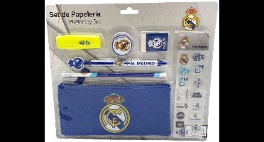 Real Madrid schrijfwarenset – Etui - Pen -Potlood -Stickers, Gum en Markeerstift – Officiële Real Madrid Stationery Set