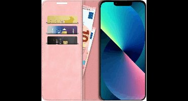 Just in Case hoesje geschikt voor iPhone 14 - Hoesje met Pasjeshouder - Luxe Book Case - Roze