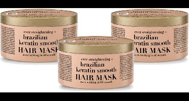 3 x OGX - Brazilian Keratin Smooth - Haarmasker - Herstel & Glans - Voor Zijdezacht Haar - 300 ml - Voordeelverpakking - 3 stuks