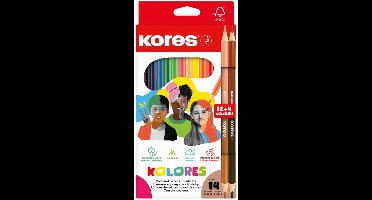 Kores kleurpotloden KOLORES BB9, driekant, 12 stuks + 2 duo potloden