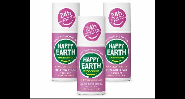 3 x Happy Earth – Deodorant Roll-On – 100% Natuurlijk Lavender Ylang – 75 ml - Voordeelverpakking - 3 stuks