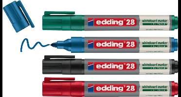 edding 28 EcoLine boardmarker - 4 stuks - zwart/blauw/rood/groen - ronde punt 1,5-3mm - geschikt voor whiteboard en flipchart