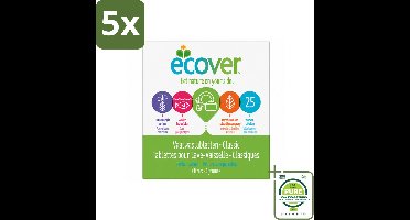 5 x Ecover - Vaatwastabletten Classic - 25 Tabs - Grootverpakking - Vaatwasstrips - Vaatwasmiddel - Vaatwastablet - Plantaardig Schoonmaken - Fosfaatvrij - Biologisch Afbreekbaar