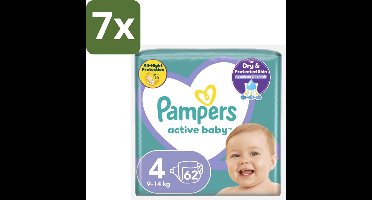 7 x Pampers – Luiers – Active Baby Maat 4 (9-14 kg) – 62 Luiers - Luiers Voor Baby - Droge Luiers - Superabsorberende Luiers - Anti-lek Luiers - Zachte Luiers