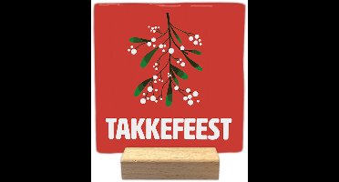 Kerst decoratie tegel met tekst- Takkefeest - keramisch - 10x10 cm - inclusief houder