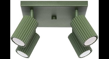 Plafondlamp KARBON 4 met geribbelde spots op compacte basis - Sollux Lighting - IP20 - Olijfgroen aluminium behuizing - 25 x 25 x 16.5 cm - 4 x GU10 LED, exclusief lichtbron - 4 x 10 W - Minimalistische plafondlamp voor slaapkamer, woonkamer en gang