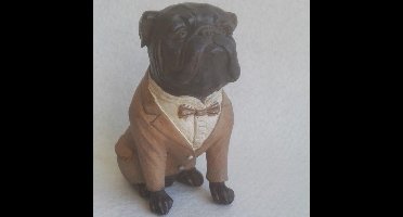 Beeldje zittende bulldog met vlinderdas