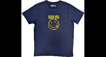 - Yellow Happy Face Heren T-shirt - 2XL - Blauw