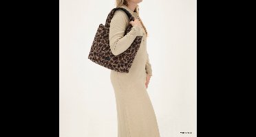 Beagles Nancy Shopper - Teddy Look - Schoudertas - Verstelbare Schouderband - Damestas - Tote Bag - Dames Tas - Leopard brown