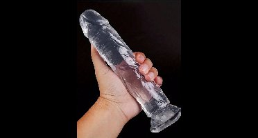 Gigantische Realistische Dildo met Zuignap – Grote G-spot Dildo 21cm x 4,5cm – Flexibel Jelly Materiaal met Geaderde Textuur – Handsfree Gebruik – Seksspeeltje voor Vrouwen Mannen en Koppels – Transparant