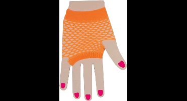 Visnet handschoenen fluo oranje- Oranje neon visnet handschoenen - Foute Party - Carnaval