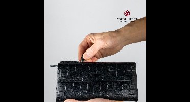 Solido Luxe Zwarte Heren Leren Clutch – Stijlvol Design met Ruim Hoofdvak, Ritsen en Opbergruimte voor Geld, Paspoort en Kaarten