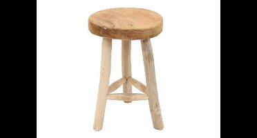 Van der Leeden Houten krukje - 3x - D30 x H45 cm - naturel - teakhout - zitkrukjes - krukken - landelijk - modern