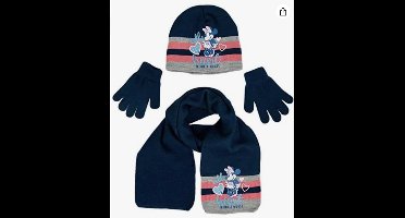 Minnie Mouse winterset - muts / sjaal / handschoenen - blauw/roos - maat 54 cm