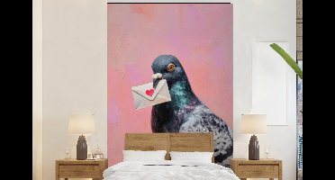 Behang - Fotobehang Duif - Envelop - Roze - Close up - Breedte 145 cm x hoogte 220 cm