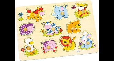 GOKI Steekpuzzel - Dierenbaby's - 10 Delen - 30X21X2,4Cm - Hout - 1 Jaar