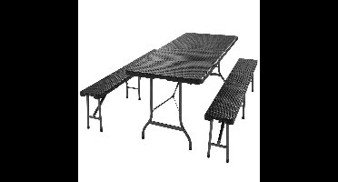 Casaria Picknickset – 2 Banken 1 Tafel Kunststof Metaal - Zwart