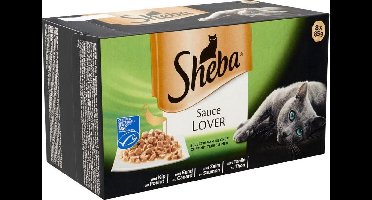 Sheba Sauce Lovers - Tonijn/Zalm/Kip/Eend - Alu Kuipje - Kattenvoer - 4 x (8 x 85) gr