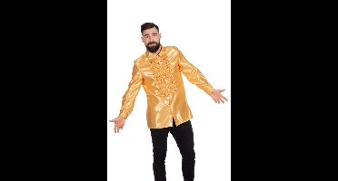 Jaren 80 & 90 Kostuum | Oranje Ruchesblouse Satijn Foute Disco | Maat 48 | Carnaval kostuum | Verkleedkleding
