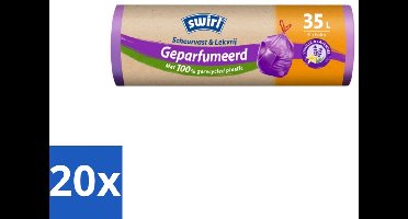 Swirl – Pedaalemmerzakken – Trekband Geparfumeerd Vanille & Lavendel – 35 L – 9 zakken - Bulkverpakking - 20 stuks
