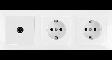 Coax Contactdoos - Wandcontactdoos - Inbouw - 2-voudig Stopcontact - 1-voudig Coax - Randaarde - Incl. Afdekraam - Wit