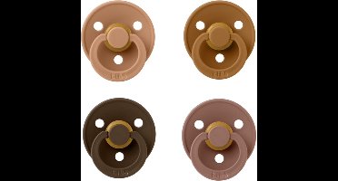 Bibs fopspeen 0-6 maand Set 4 stuks Pumpkin,Caramel,Woodchuck en Mocha maat 1