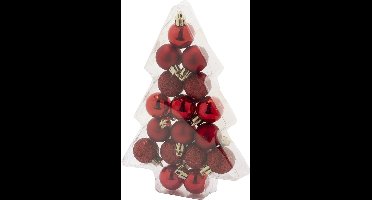 Cosy & Trendy Kerstballen - 17 stuks - kunststof - rood - mat-glans-glitter - 3 cm
