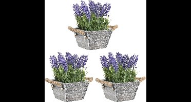 Items Kunstplant/bloem Lavendel - 3x - in bloempot - paarse bloemen - 15 x 20 cm